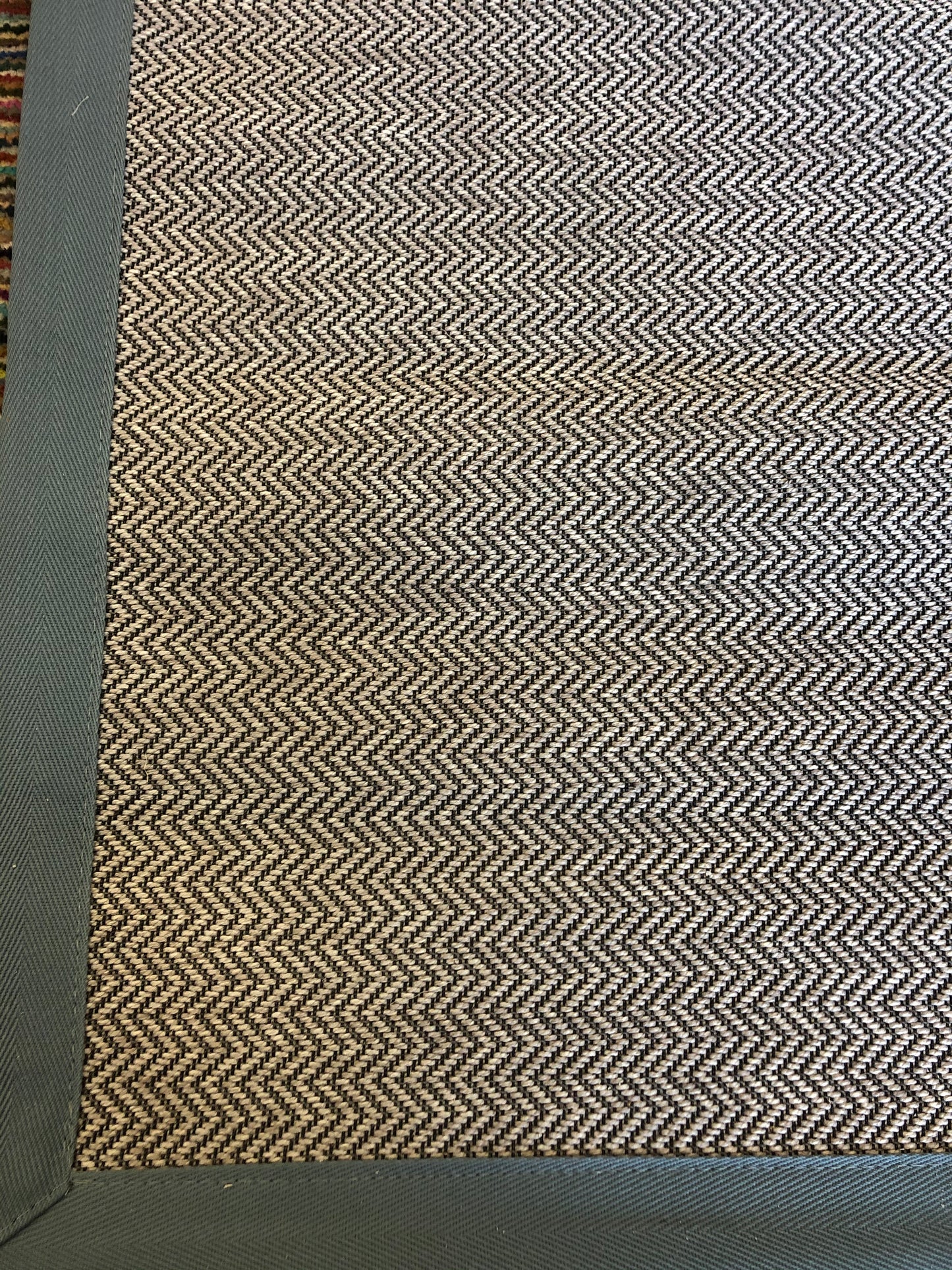 Unique Wool Rug with Teal Blue Linen Binding 120 x 180 cm