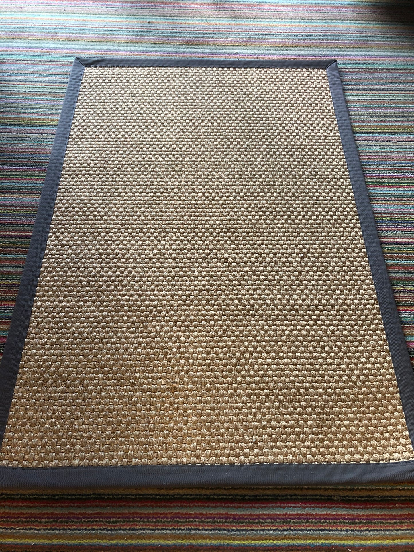 Natural Sisal with Dark Grey Linen Binding 120 x 180 cm