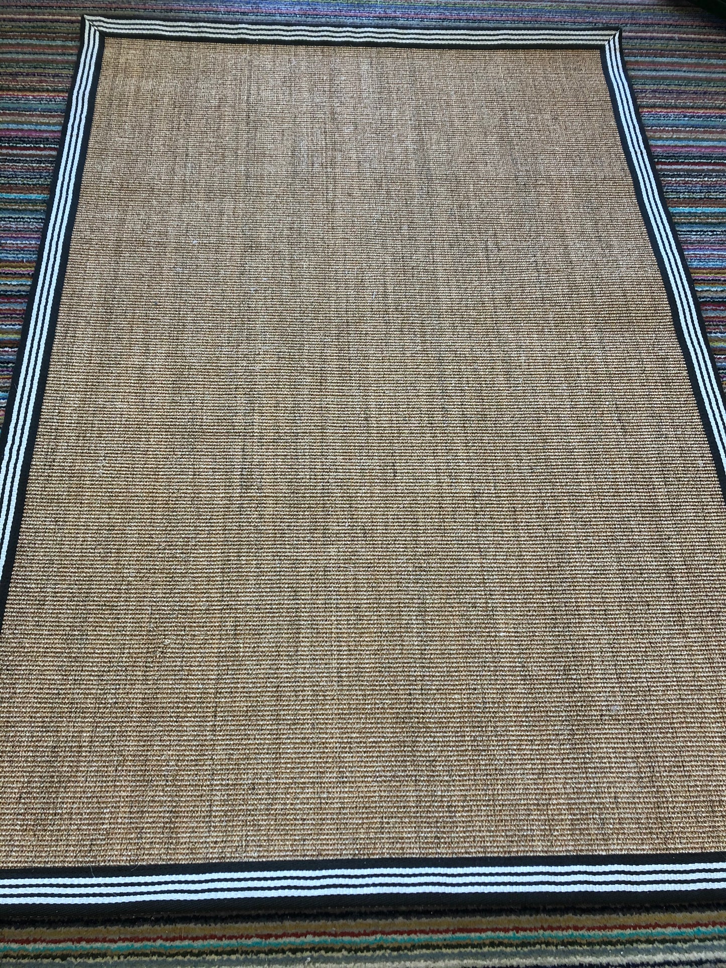 Natural Sisal Rug with Black Striped Linen Binding 120 x 180 cm