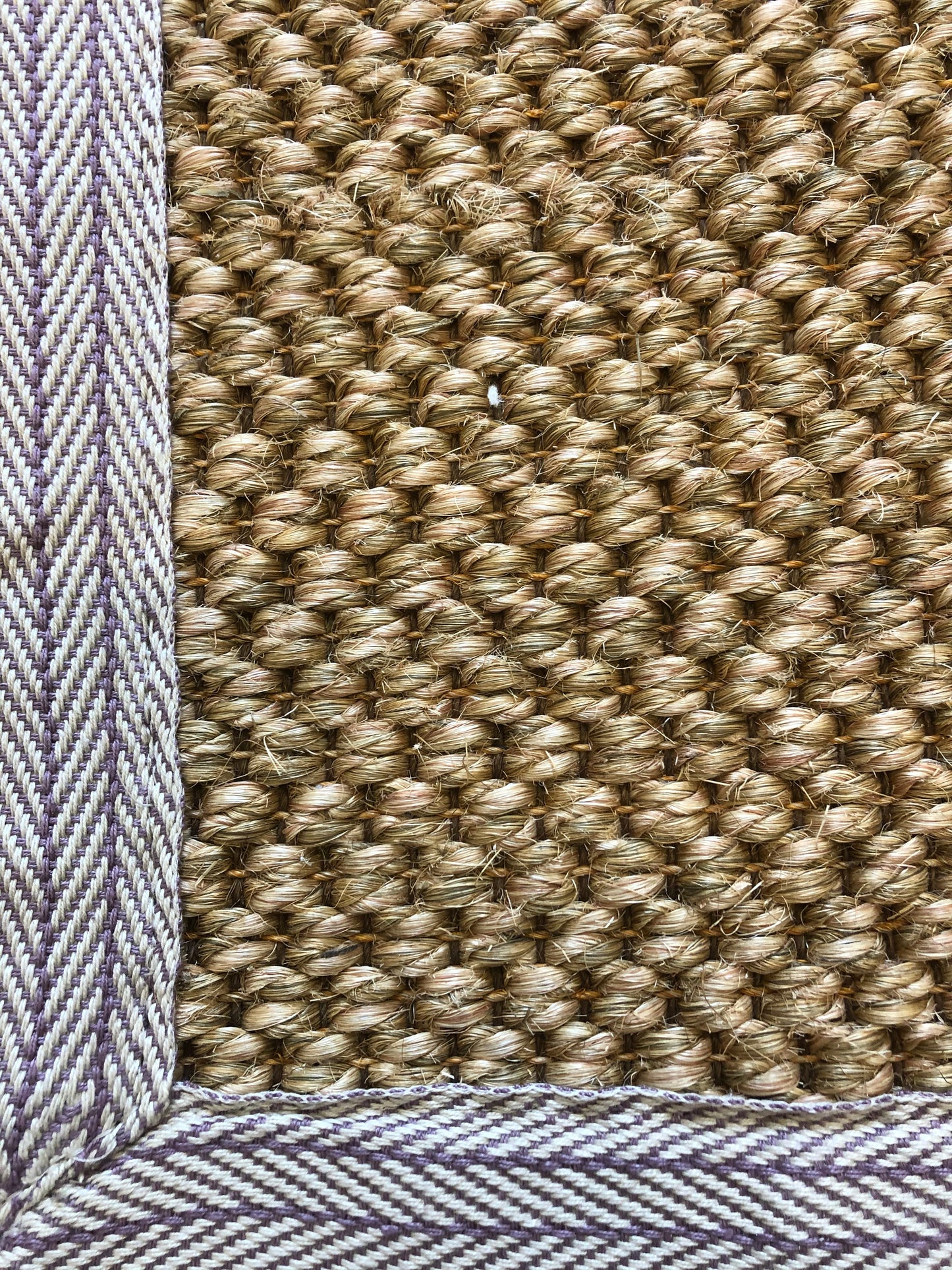 Sisal Boucle Rug with Herringbone Burgundy Linen Binding 150 x 100 cm