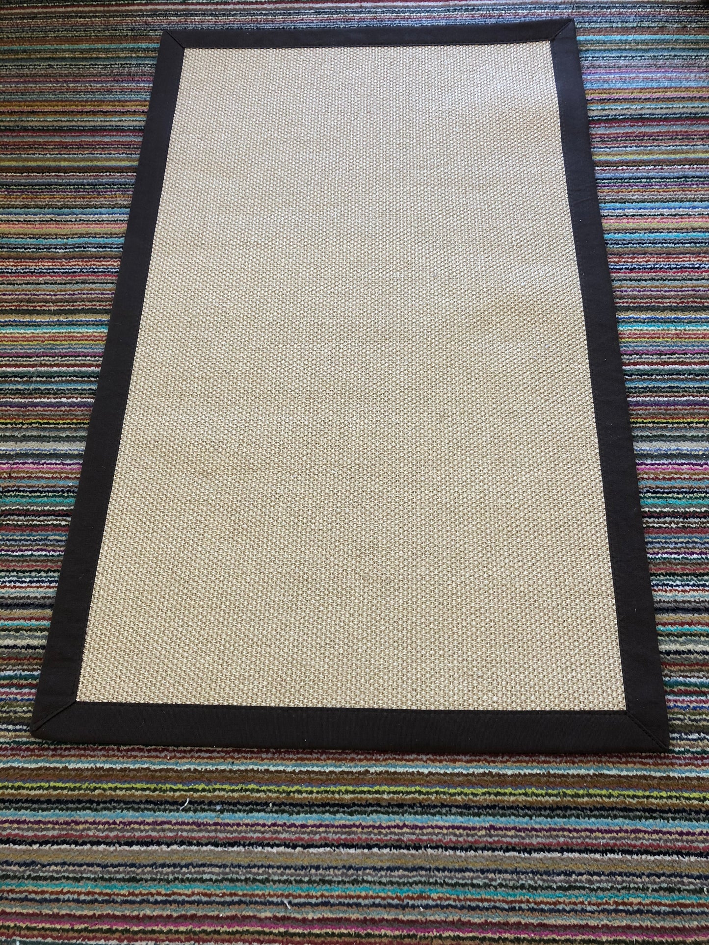 Pale Sisal Rug with Contrasting Brown Linen Binding 150 x 100 cm
