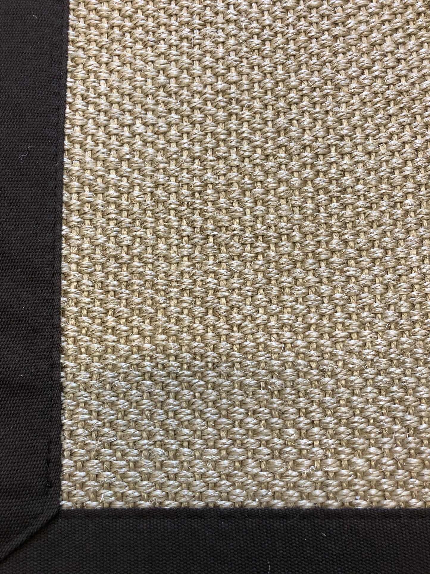 Pale Sisal Rug with Contrasting Brown Linen Binding 150 x 100 cm