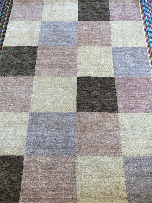 Checked muted multicoloured rug 100% Wool 120 x 180 cm