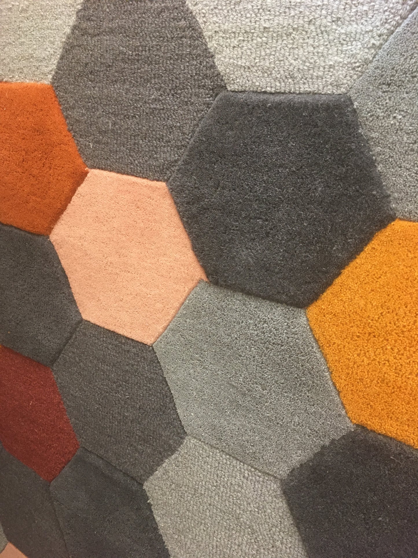 Multi coloured Hexagon 100% Wool 120 x 170 cm