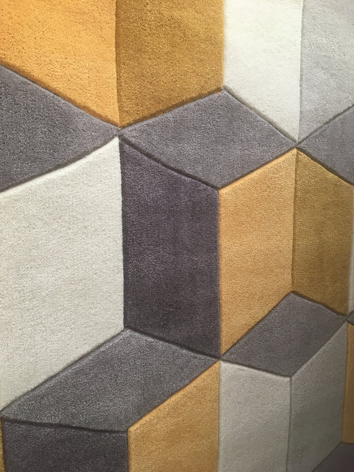 Geometric Yellow, Grey and Cream Man Made 120 x 170 cm