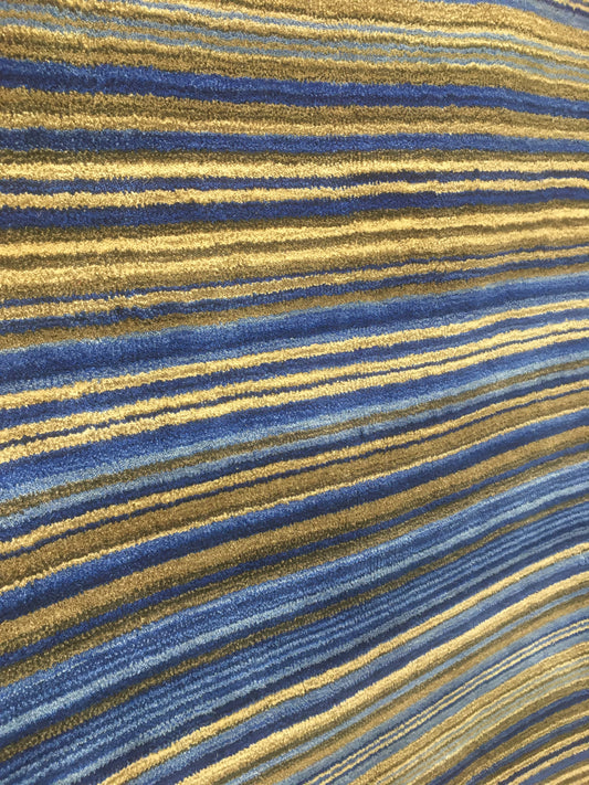 Blue/Grey/Cream 100% Wool Striped 120 x 170 cm