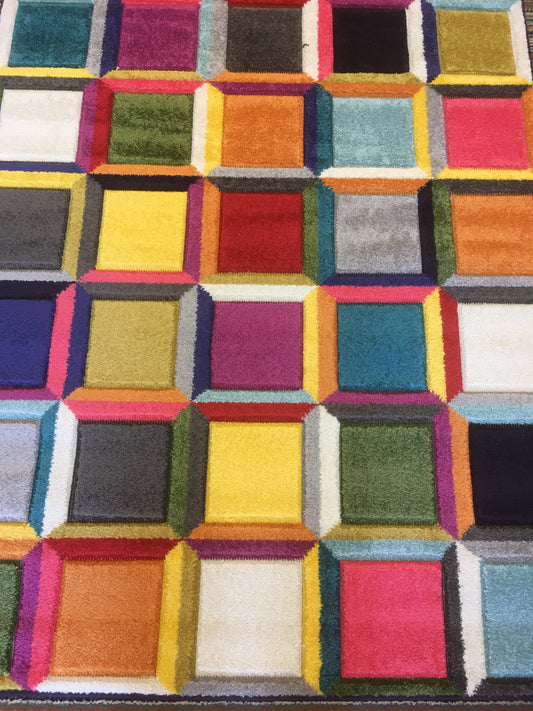 Multi coloured Squares Manmade 120 x 170 cm